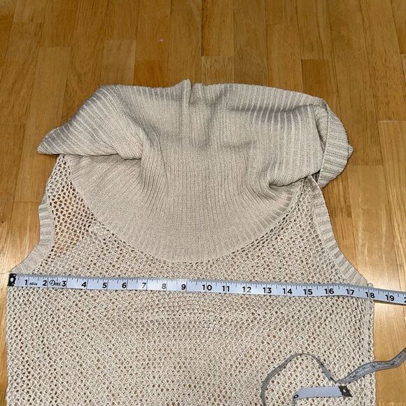 Cache Neutral Metallic Open Knit Sleeveless Sweater Silk Blend Womens Large - Picture 7 of 11